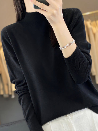 Women Autumn Knit Warm Half-Turtleneck Sweater WU019