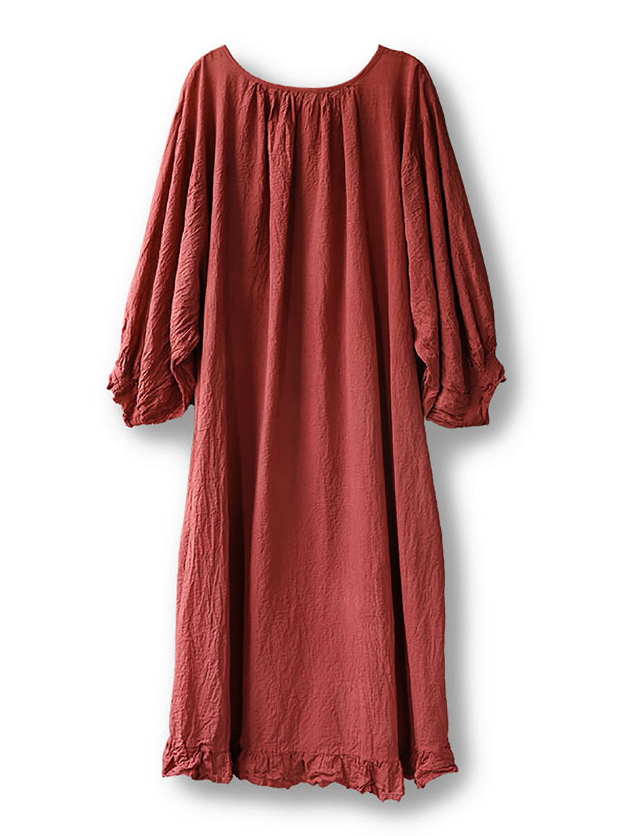 Women Artsy Summer Solid Loose Cotton Dress KL1003