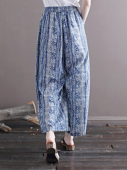 Women Summer Ethnic Batik Wide-leg Loose Pants LL001