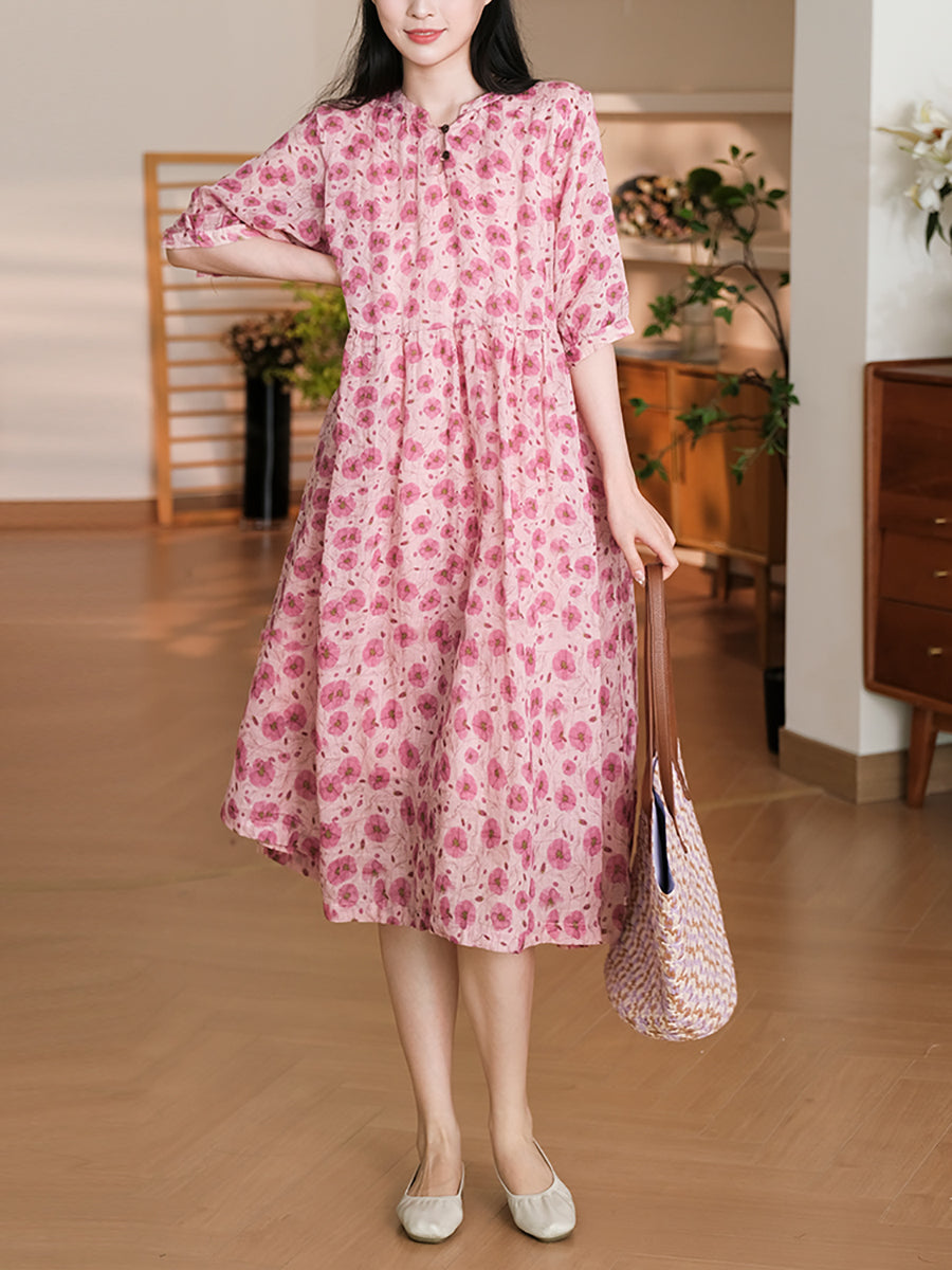 Robe d'été ample en ramie à motif floral pour femme OO1042