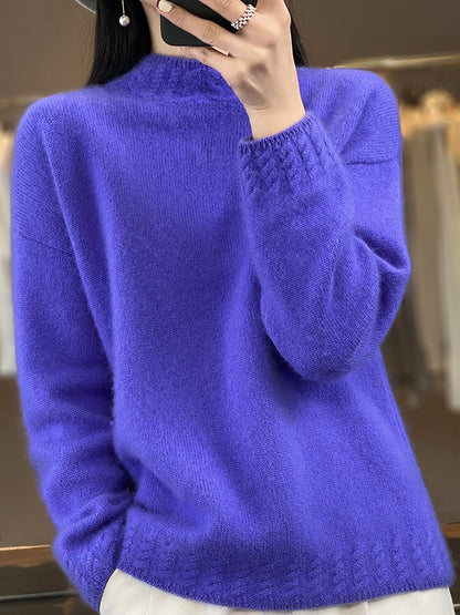 Women Autumn Half-Turtleneck Knit 100%Wool Sweater QU010