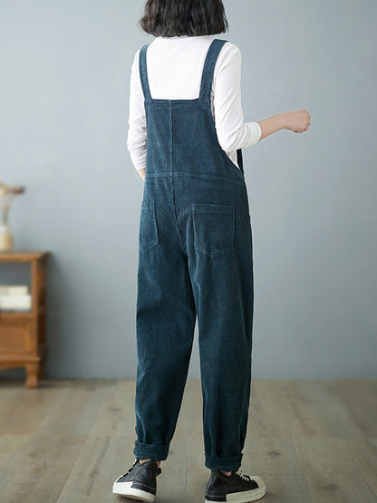 Women Casual Autumn Solid Corduroy Loose Jumpsuits AH1009