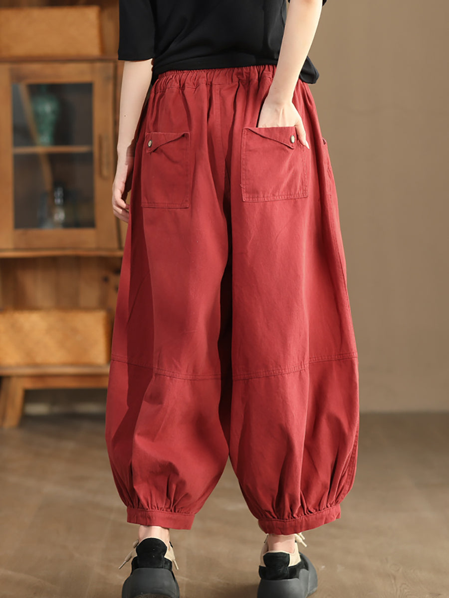 Women Autumn Casual Solid Spliced Cotton Harem Pants AS1022