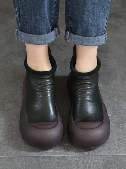 Women Vintage Autumn Soft Leather Platform Boots AS1017