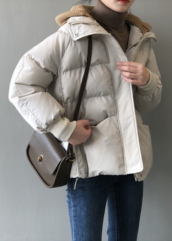 Manteau d'hiver en coton fin avec poches à capuche beige biologique AF1070 