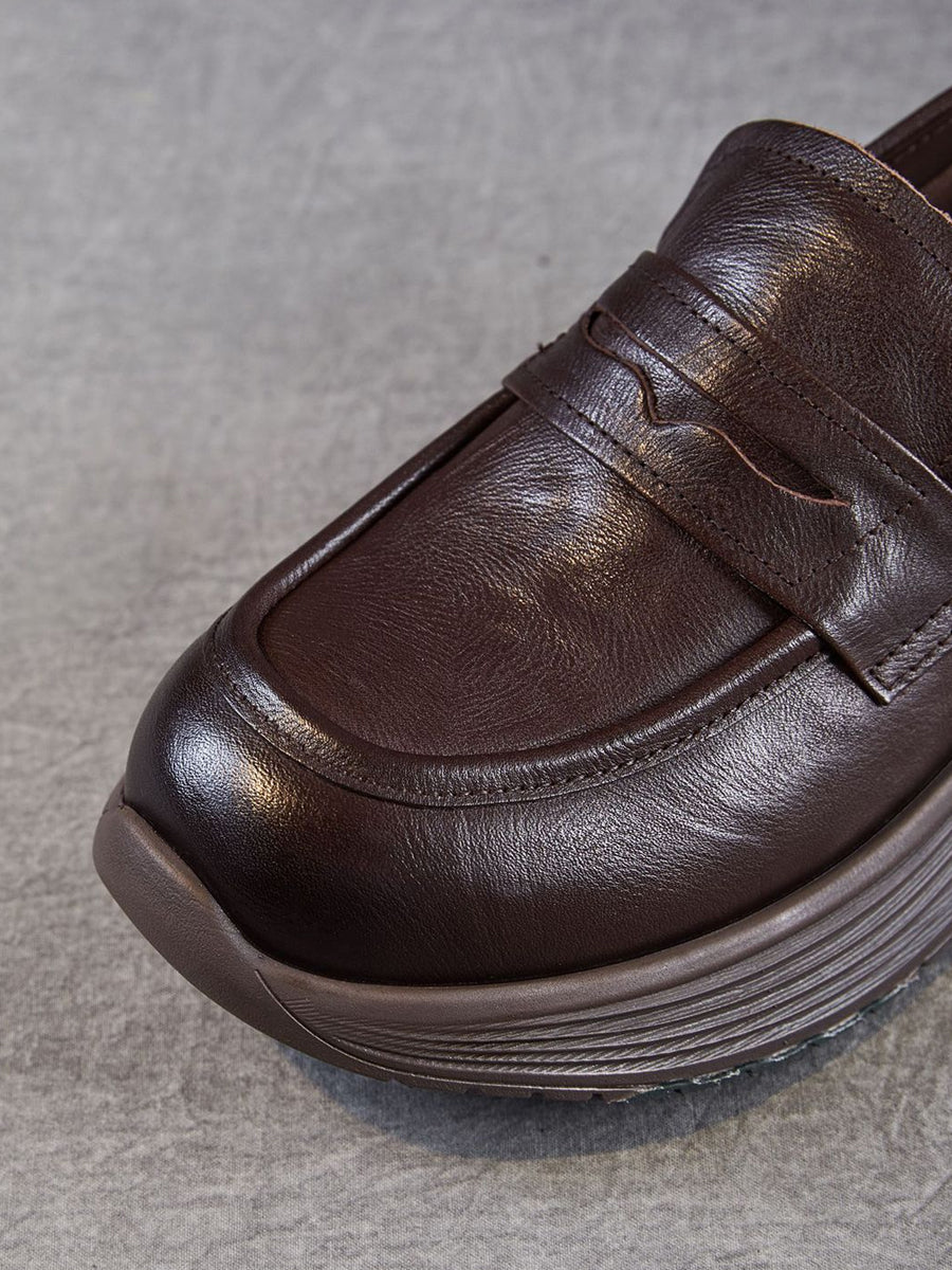 Platform Leather Shoes Women Genuine Vintage
