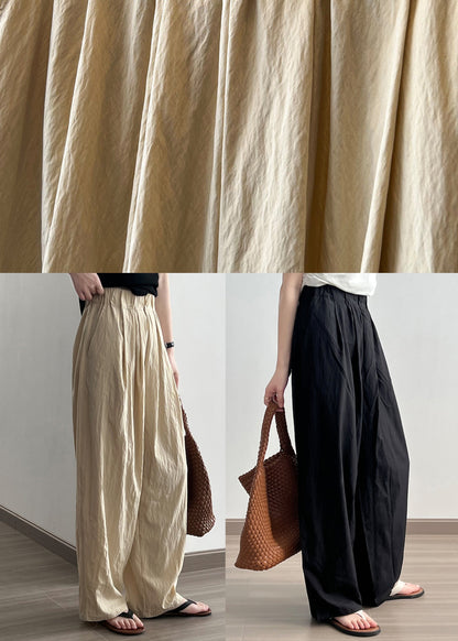 Women Khaki High Waist Wrinkled Cotton Wide Leg Pants Fall AF104