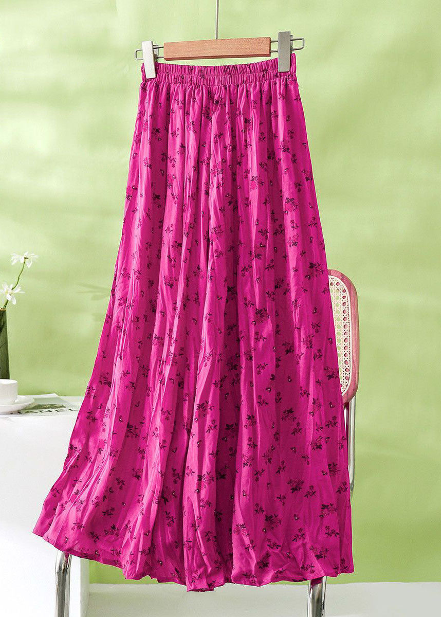 Casual Rose Wrinkled Print Cotton Skirt Summer AZ1030