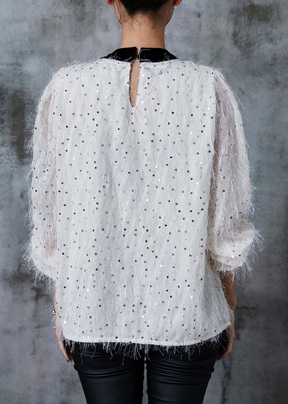 Fashion White Sequins Bow Blouse Tops Summer QA1005