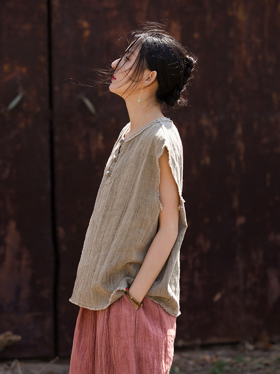 Women Summer Tie-dye Raw-edge Linen Vest CV1031