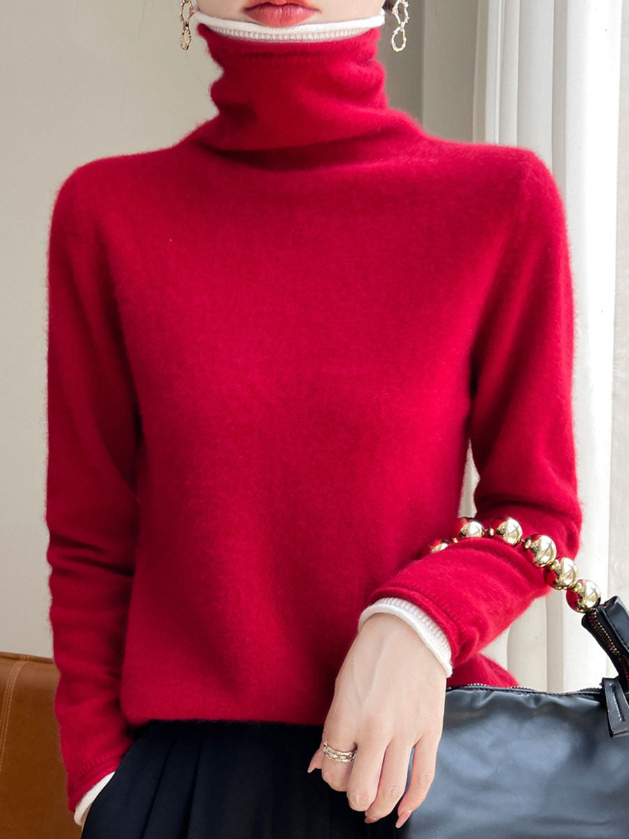 Women Autumn Turtleneck Colorblock Wool Sweater BA1010