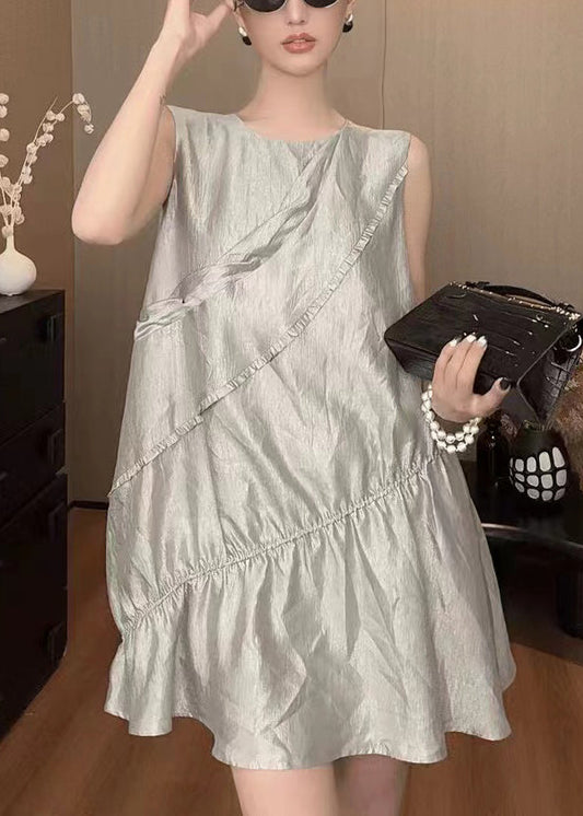 Sleeveless O Dress Neck Solid New Cotton Mid Grey