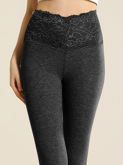 Women Winter Warm High Waist Lace Cashmere Leggings QM010