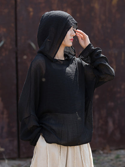 Women Summer Casual Solid Thin Hooded Sunproof Shirt CV1014