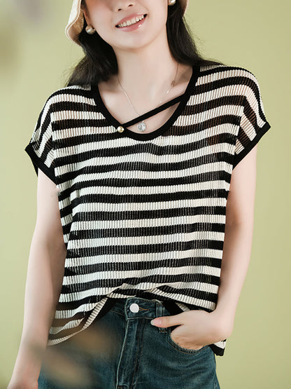 Women Summer Artsy O-Neck Solid Thin Shirt CX036