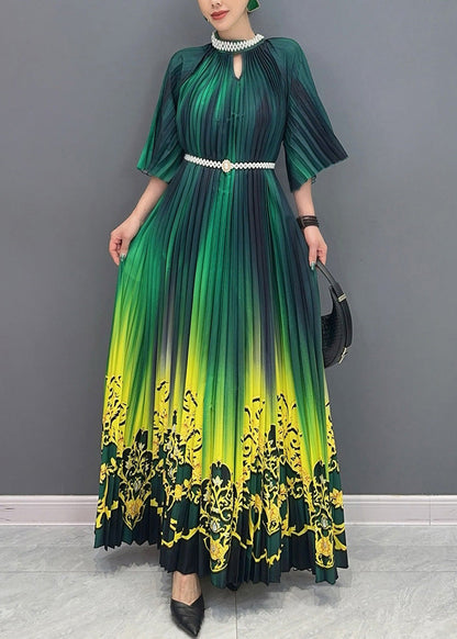 Fashion Gradient Color Green Print Long Dresses Summer AO1036