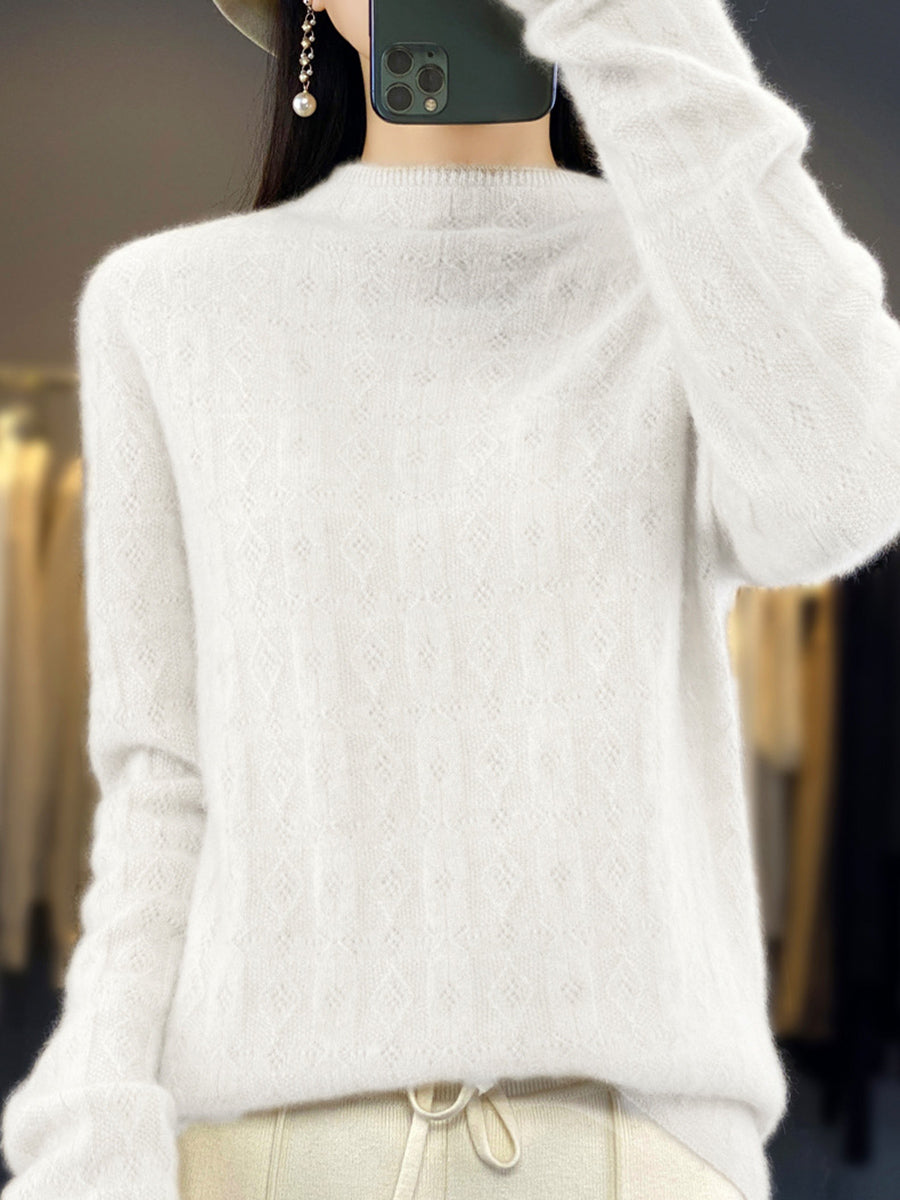 Women Autumn Casual Turtleneck 100%Wool Knit Sweater QU028