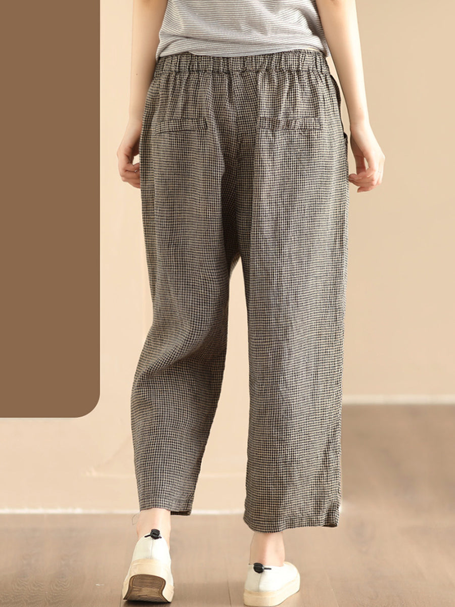 Women Summer Vintage Solid Linen Wide-leg Pants AA1017