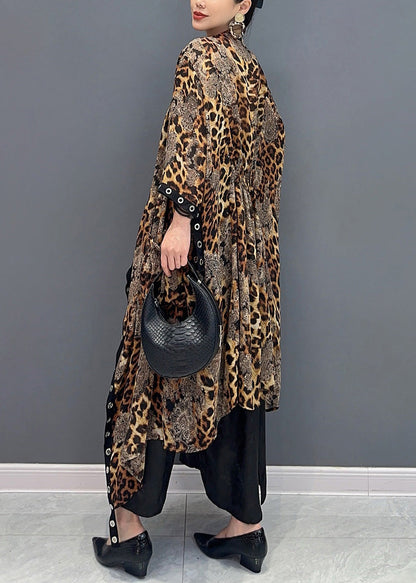 2024 Summer Leopard Cardigan Asymmetrical Design Long Sleeve AO1062