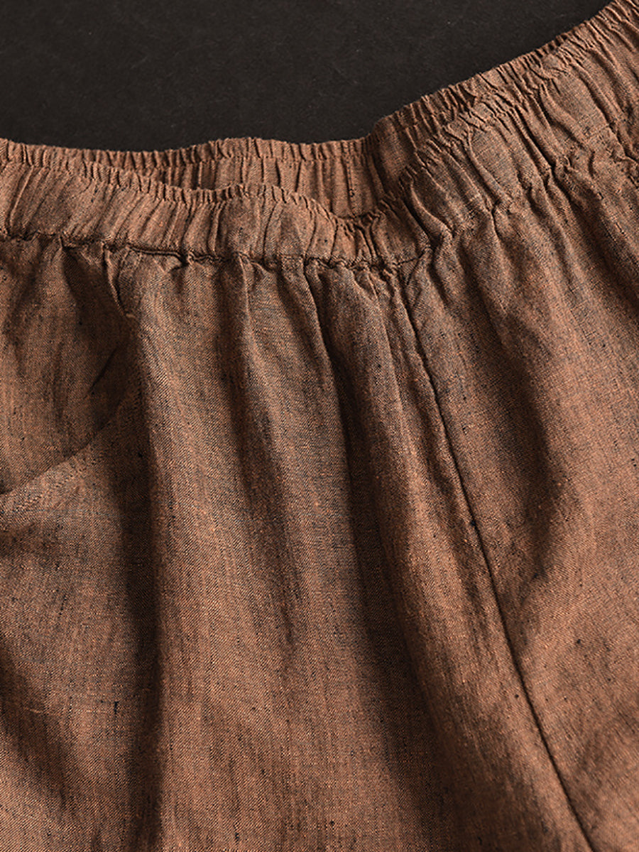 Women Summer Vintage Solid Linen Wide-leg Pants AA1017
