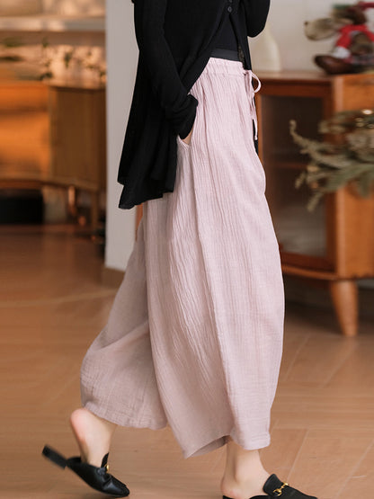 Plus Size Women Casual Solid Summer Linen Harem Pants SC1034