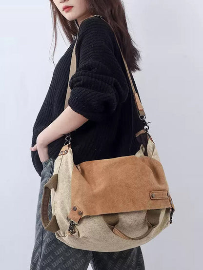 Women Vintage Genuine Leather Spliced Shoulder Bag WU016