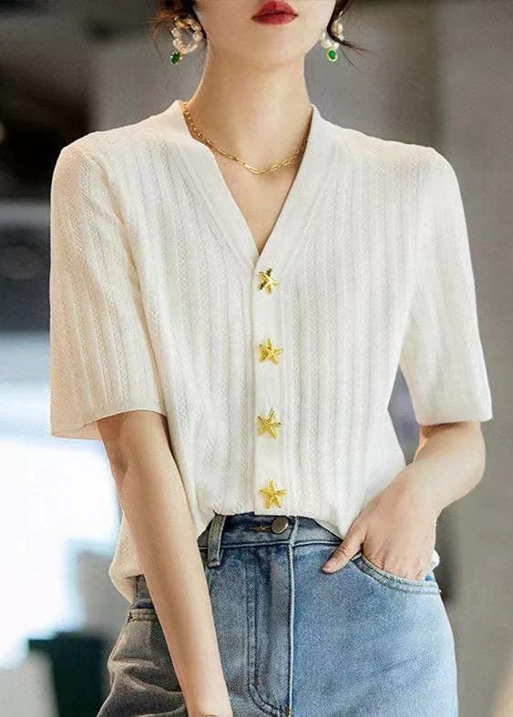 Neck Shirt Summer Knit Silm Black V Fit Style
