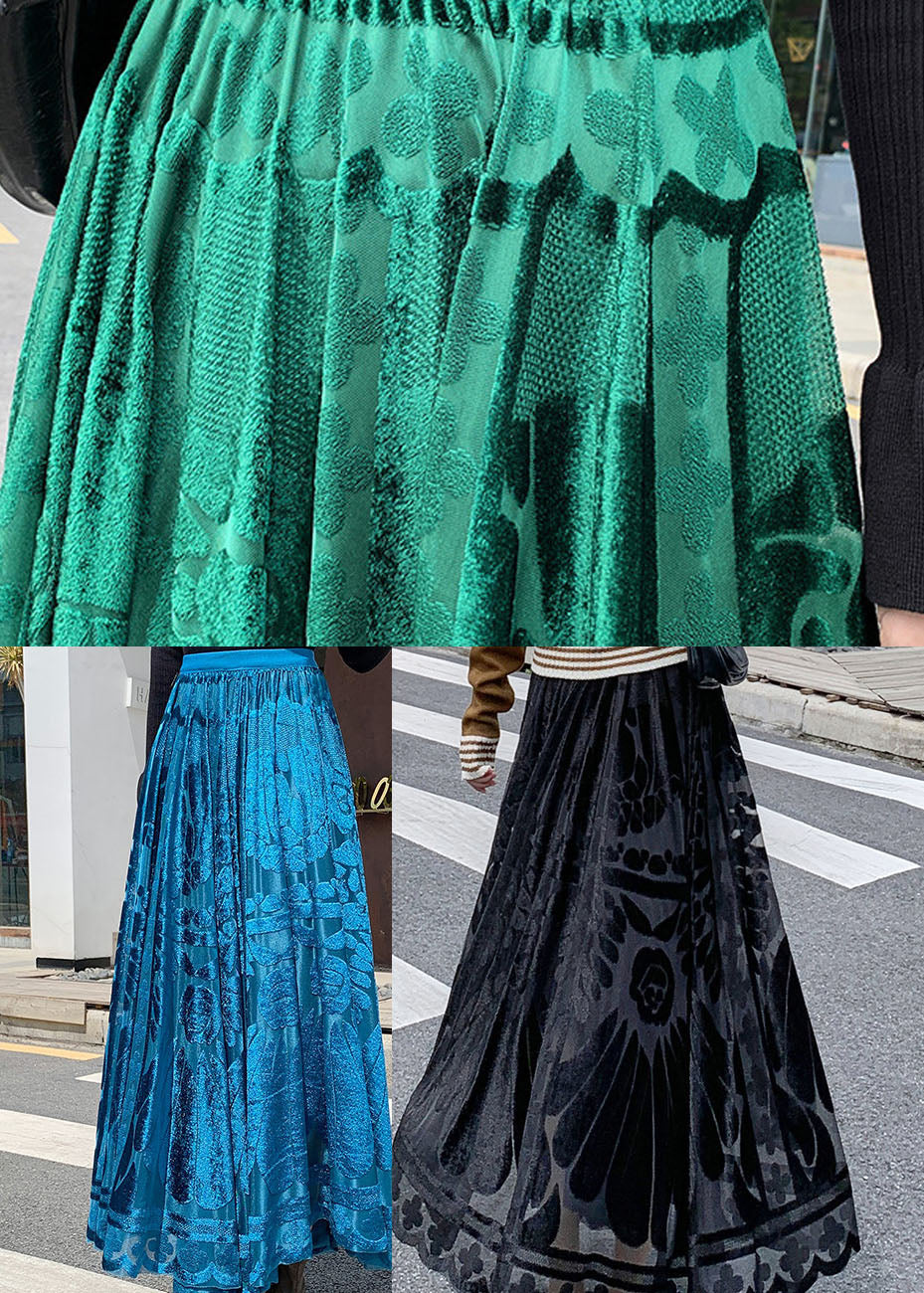 Blue Jacquard Velour pleated skirt Winter AJ1010