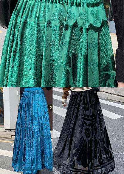 Blue Jacquard Velour pleated skirt Winter AJ1010