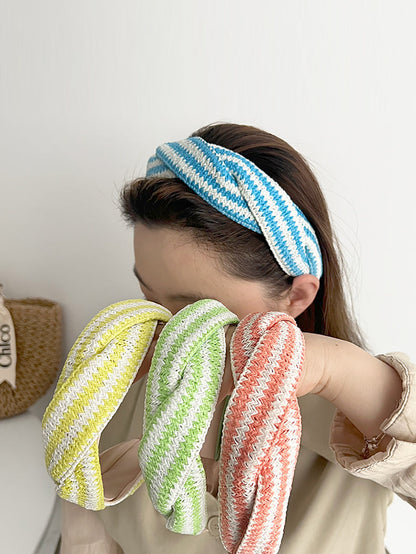 4 Pieces Set Women Artsy Colorblock Knitted Cross Hair Band AS1037