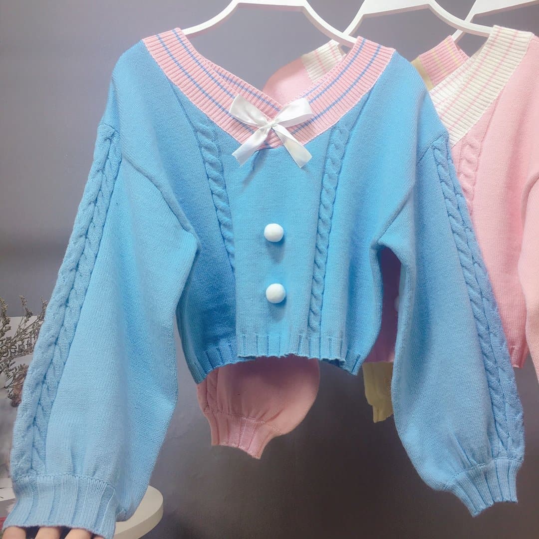 Pink/Yellow/Blue Sweet Bow Short Sweater AU1001