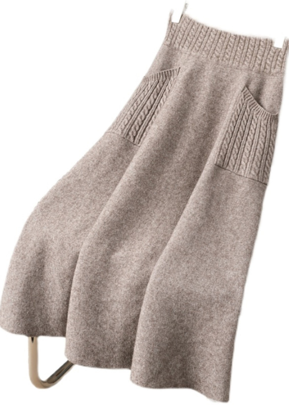 Organic Light Camel Pockets Woolen Knit Skirt Winter RV032