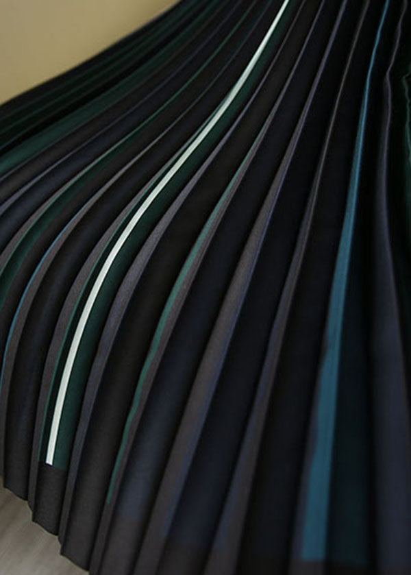 Classy Black Elastic Waist Striped Silk Pleated Skirt Spring AJ1004