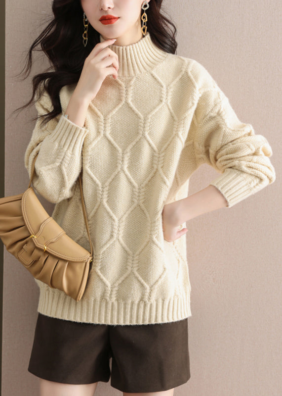 Women Coffee Turtleneck Cotton Knit Sweaters Winter WD040