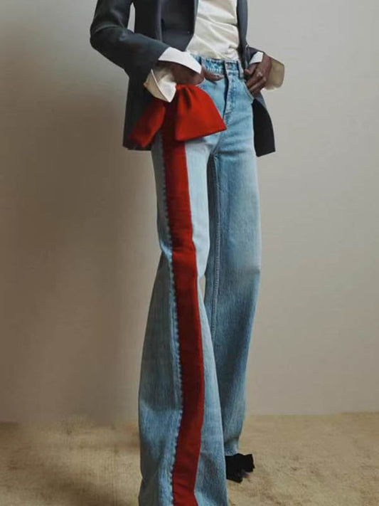 Red Chic Tied Straight Jeans High Waist Buttoned