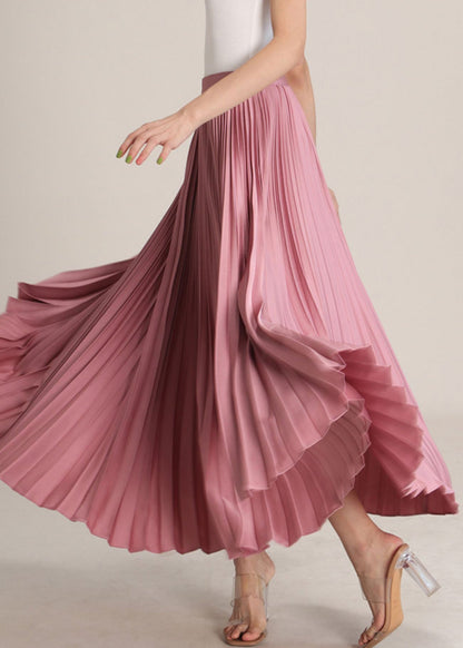 Pink Solid High Waist Silk Pleated Skirt Zippered RV014