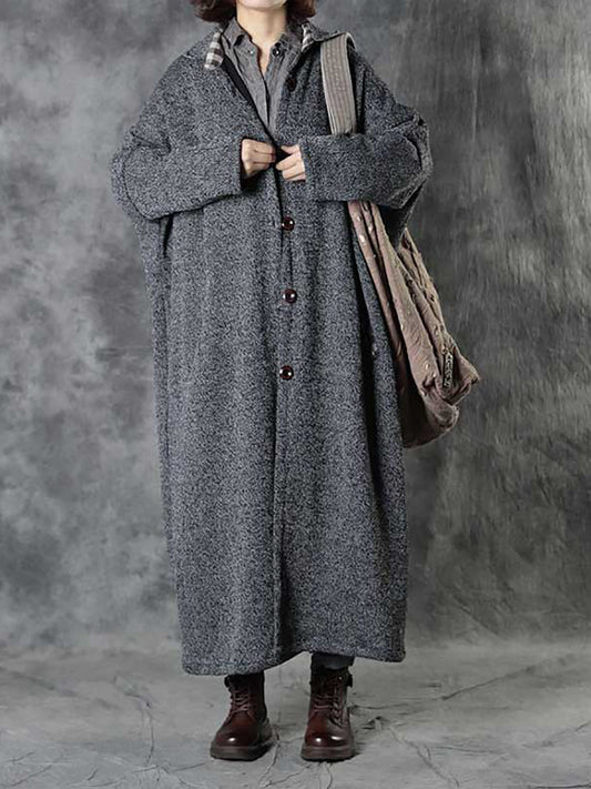 Women Winter Plaid Spliced Wool Long Cardigan Coat AH1091