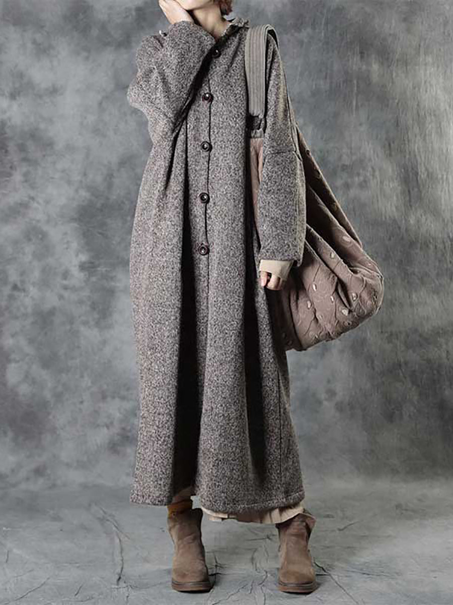 Women Winter Plaid Spliced Wool Long Cardigan Coat AH1091