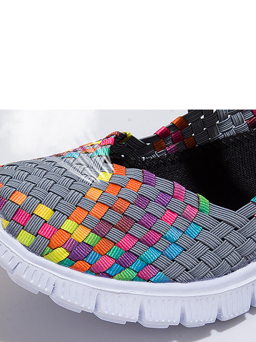 Women Summer Casual Colorblock Weave Flat Shoes RR1017