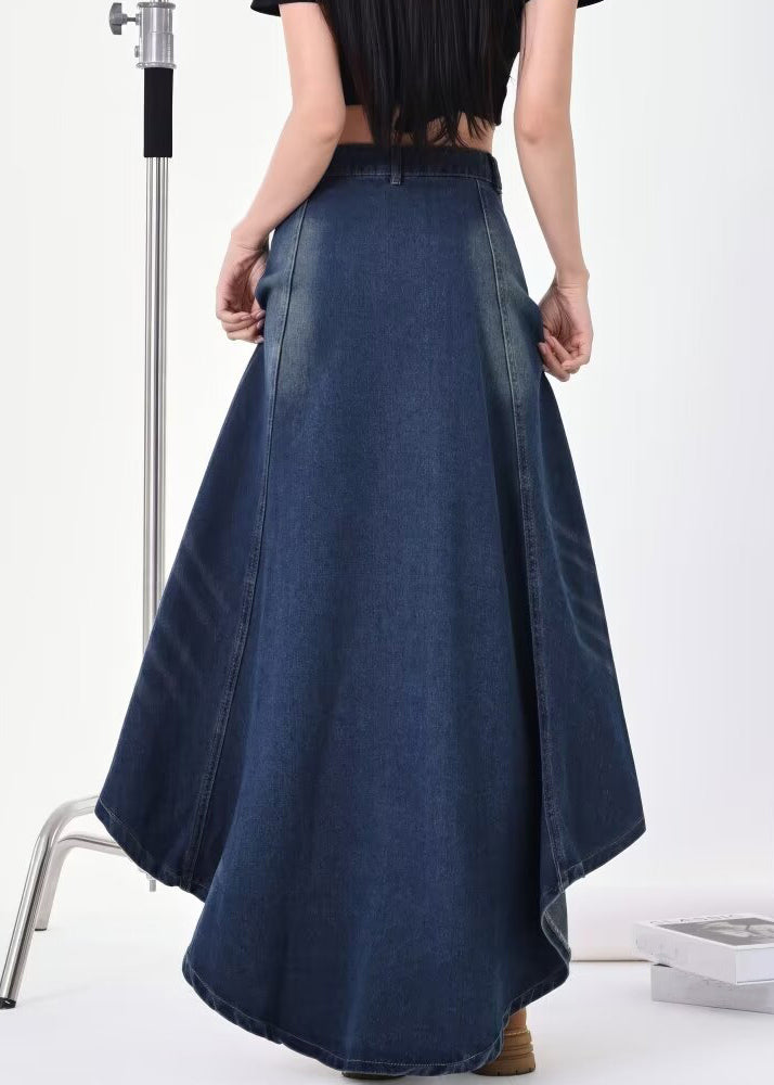 Modern Blue Pockets Low High Design Denim Skirt Summer QP048