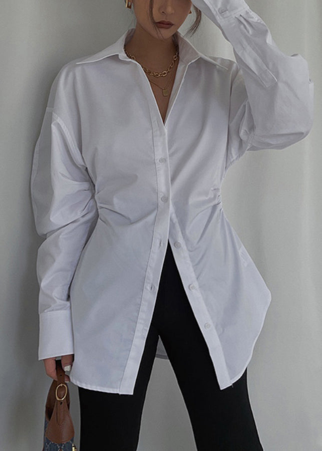Lässige Bluse Cinched Baumwolle Weiß Frühling Tops 
