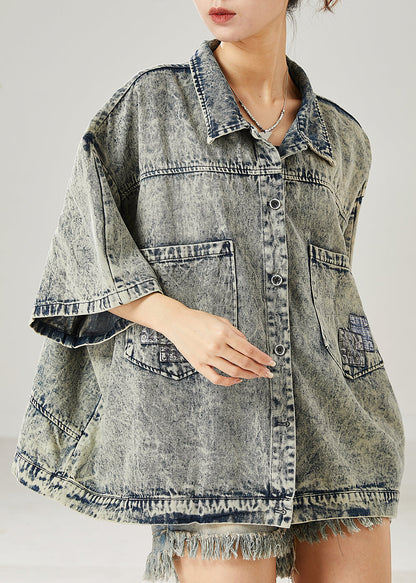 Modern Grey Oversized Pockets Denim Jacket Summer AZ1048