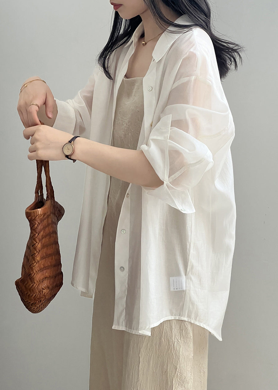 Shirts Peter Pan Silk New Button White Spring Collar