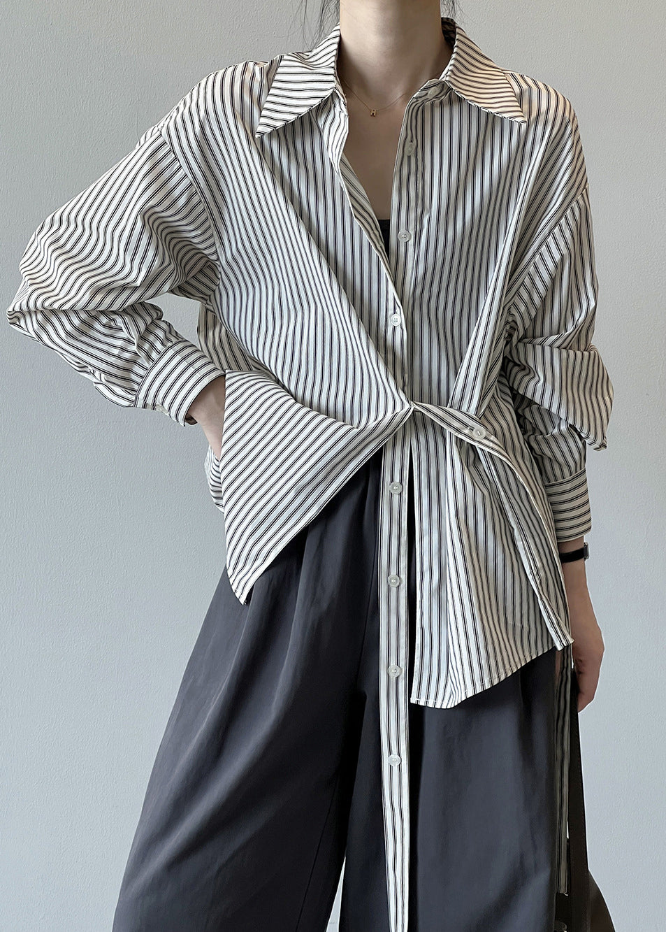 Chemise Peter French à rayures et col en coton pan-polaire, boutonnée