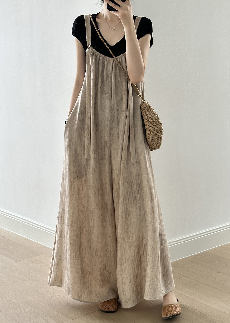 Sleeveless Button Jumpsuit Linen Women Pockets