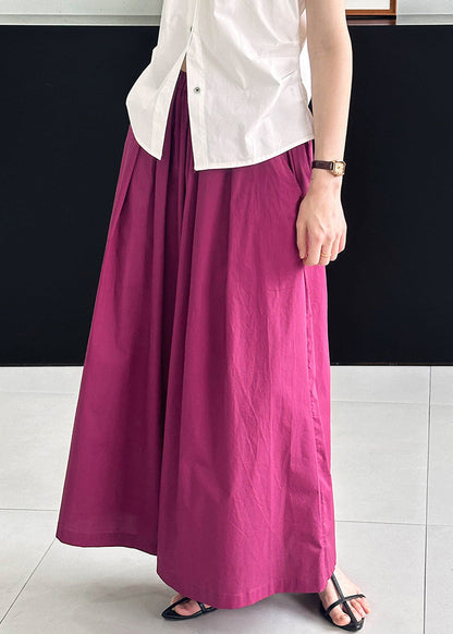 Rose Solid Loose Cotton Wide Leg Pants Elastic Waist AF1046