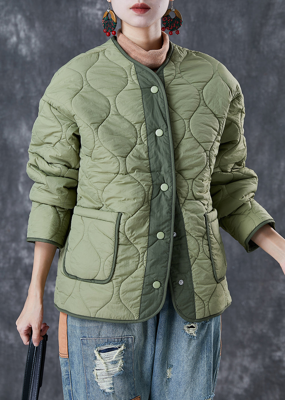 Veste polaire chaude en patchwork vert clair chic et épais pour l'hiver 