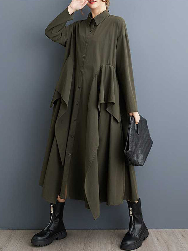 Robe noire unique à manches longues et revers boutonnés, bordure à volants et patchwork TW018 