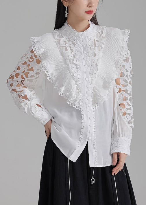 White Cotton Out Hollow Stylish Shirts Button Spring
