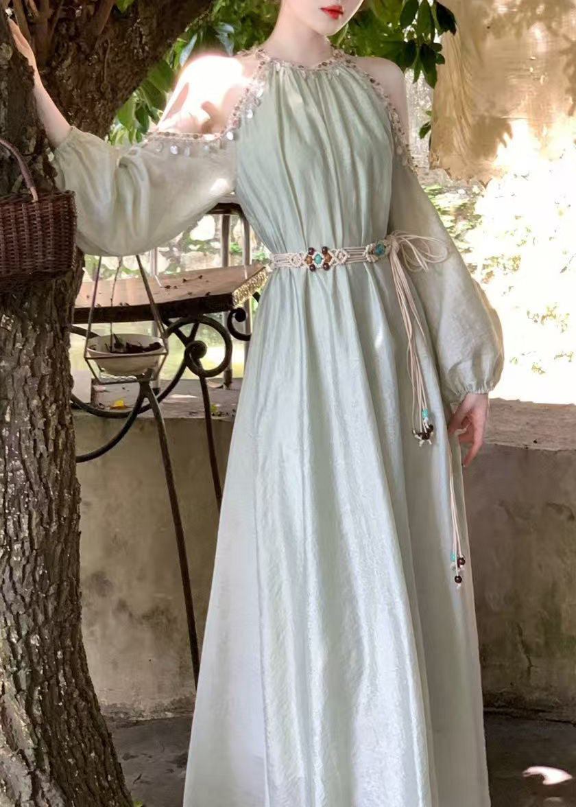 Apricot Bohemian Lantern Silk Cold Sleeve Shoulder Sequins Long